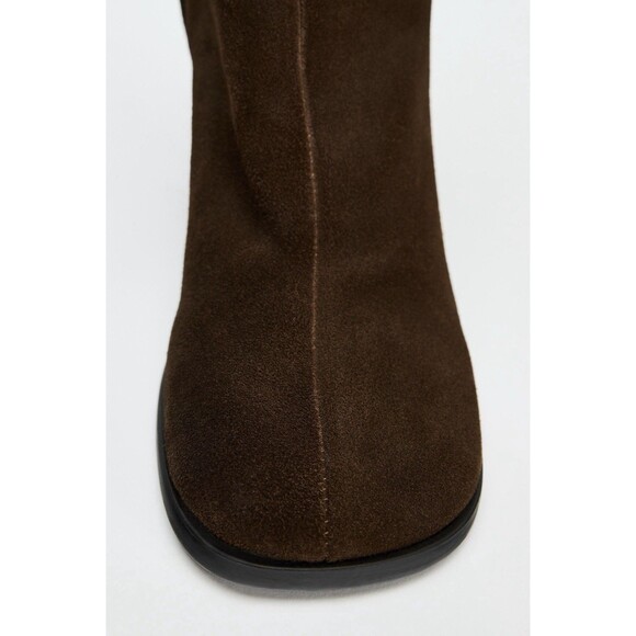 ZARA Women Split Suede Block Heeled Ankle Boots Brown US 7.5 EUR 38 1107/410 - Picture 3 of 15